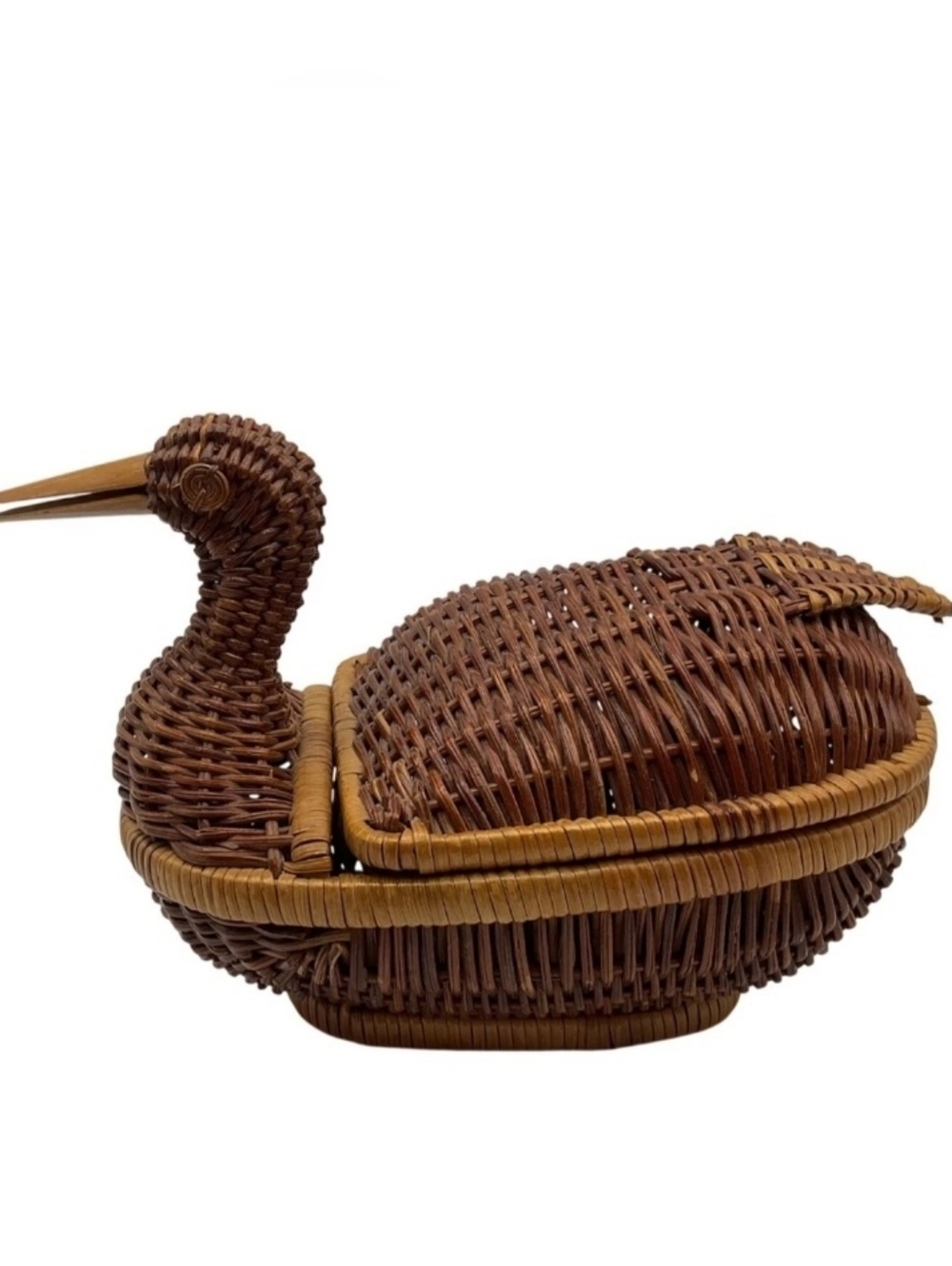 Vintage Duck Woven Rattan Basket Multiuse Storage With Lid MCM French Country